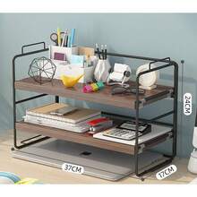 simfort Organizador de Escritorio 3 Niveles, Organizador Estantes de Escritorio Estante de Libros Organizador de Oficin Estantería para Cocina Oficina Baño Dormitorio Sala de Lectura - Marrón - Ver 3