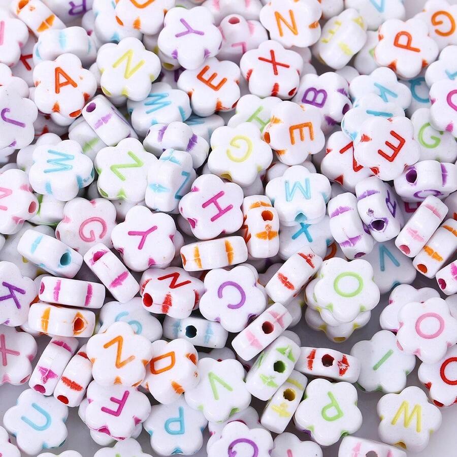 100pcs 10mm Solid Color Acrylic Letter Beads Flower Loose Spacer Bead For Jewelry Making DIY Friendship Bracelet Necklace Supplies - 無色 - 查看 1