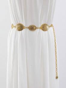 1 قطعة سلسلة/حزام خصر بشكل بيضاوي وبيضاوي صغير من الفضة والفيروز عصري