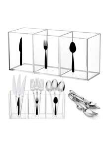 1 hộp đựng dao kéo Acrylic, giá đựng thìa và nĩa trong suốt, hộp đựng dao kéo ba ngăn tinh tế, giá đựng dao kéo bằng nhựa dễ vệ sinh, hộp đựng đồ bạc lớn thích hợp sử dụng tại nhà, giỏ, thùng và hộp đựng để sắp xếp đồ đạc trong nhà - Nhiều màu - Xem 5