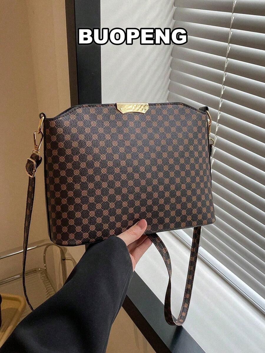 Vintage Contrast Color Stitching Decor Oblique Crossbody Bucket Handbag