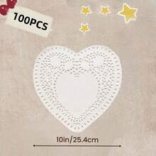 100pcs White Paper Lace Doilies, Disposable Paper Placemats, Decorative Disposable Placemats, Bulk, Suitable For Desserts, Fried Foods, Wedding Tableware Decor, Cake Packaging - Round/Oval/Rectangular/Heart Shaped - White - View 25