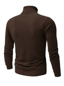 GRDR 男士圆领长袖毛衣，百搭日常针织套头衫 - 棕色 - 查看 3