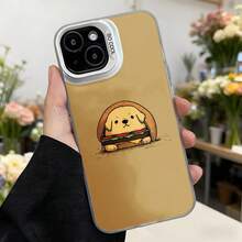 Funda de telefono con diseño de perro en hamburguesa color dorado para iPhone con estampado divertido y texto CASENO ideal para uso diario y regalos Aplicable a los teléfonos de la serie Apple y Galaxy - Blanco - Ver 2