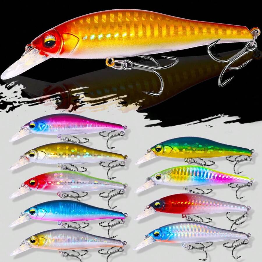 5个/包 浮水型米诺摇摆饵 10厘米 10克 钓鱼路亚 适用于潜水深度0.5-1.5米 硬饵 - 彩色 - 查看 1