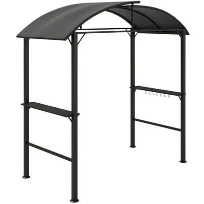 Outsunny Grill Pavilion Windproof Garden Pavilion 233 X 110 X 235 Cm With Double Roof, Shelves, UV Protection Garden Sheds, Steel BBQ Pavilion, Garden Tent For BBQ Parties, Dark Grey