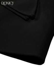 DONICY Women's V-Neck Ruffle Trim Dress, Minimalist Elegant Luxury Black Dress, Suitable For Casual, Outing, Date, Business, Concert, Valentine's Day - Black - View 5