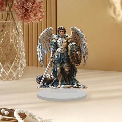 1 pieza Obra de arte decorativa de acrílico con impresión plana 2D de San Miguel Arcángel, escena de batalla cristiana, regalo único para decoración del hogar u oficina, Navidad, Día de San Valentín, Día del Padre