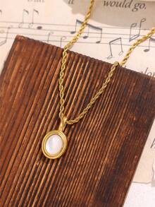 1 件复古椭圆形黑白棕色宝石吊坠项链 18K 镀金不锈钢小巧可爱吊坠项链女士珠宝礼物