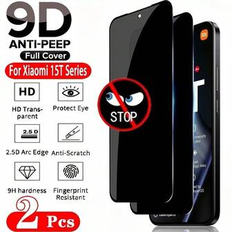 2pcs Anti-Peep Full Screen Tempered Glass Protector, Compatible With Xiaomi 15T/14T/13T/12T/11T Pro, 17 Pro Max/15/14/13/11 Lite, Anti-Scratch, Smooth Surface, High-Quality Film, Durable Tempered Glass, Phone Screen Protector For Xiaomi Users