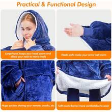 Heated Wearable Blanket Hoodie, 3 Heat Settings Oversized USB Heated Hooded Blanket Adult Without Bank, Cozy Warm Heated Hoodie Blanket Sweatshirt With Pocket And Sleeves - Blue - View 10