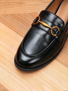 女士乐福鞋，圆头金属扣平底乐福鞋，户外复古女士平底鞋，黑色鞋，女士休闲鞋，布洛克女鞋 - 黑色 - 查看 7