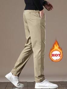 Men's Solid Color Pocket Straight Loose Casual Pants, Suitable For Spring/Autumn/Winter - Khaki - View 4