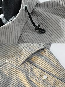 Men's Corduroy Outdoor Jacket, Loose Fit Hooded, Autumn/Winter - Grey - View 6