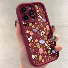 Süßes Bienenblumenmuster Silikon Handyhülle für iPhone 16 16E 15 14 13 12 11 Pro Max XS X XR 7 8 Plus SE2 Weiche TPU Hülle - Bordeaux - Übersicht 7