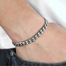 男士不锈钢简约时尚链条手链，日常佩戴手链