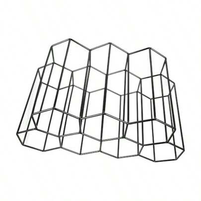 Black Honeycomb Wine Rack 7Bottle FreeStanding Iron Wine Holder SpaceSaving Decorative Barware Shelf And Glass Organizer For Cabinet Or Bar