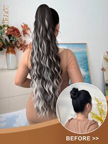 Ekstensi Rambut Ekor Kuda Sintetis Bergelombang 28 Inci dengan Jepitan Cakar, Cocok untuk Pesta dan Penggunaan Sehari-hari Wanita - MultiWarna - View 5