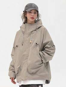 女士防风夹克，防水轻便宽松户外外套，长袖连帽，春季服装