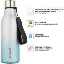 BJPKPK - Botellas de agua aisladas, botella de agua de metal de acero inoxidable de con correa, sin , termo a prueba de fugas, tazas, frascos, botella de agua reutilizable para la escuela,(18 onzas Azul plateado brillante) - Multicolor - Ver 2
