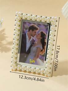 1pc Premium Pearl Glass Photo Frame, 5/6/7/8 Inch, Suitable For Storing Love Photos, Wedding Photos, Birthday Photos, Travel Photos And Valentine's Day Gifts (Photo Paper Shipped Randomly) - Beige - View 4