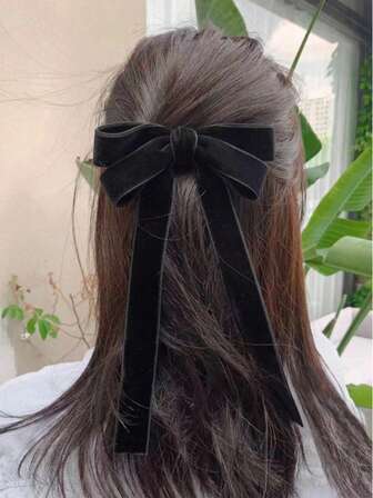 1 pieza Lazo de pelo negro para mujer, cinta de pelo con nudo de lazo simple y elegante, adecuado para uso diario, pinzas de pelo con garra, pasadores de pelo, útiles escolares, universidad