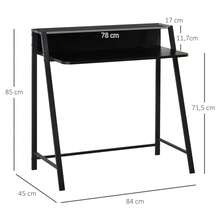 HOMCOM Computer Desk, Stylish Writing Desk With Shelf And Cable Management, Black Metal 84x45x85cm For Home Office And Study Room.