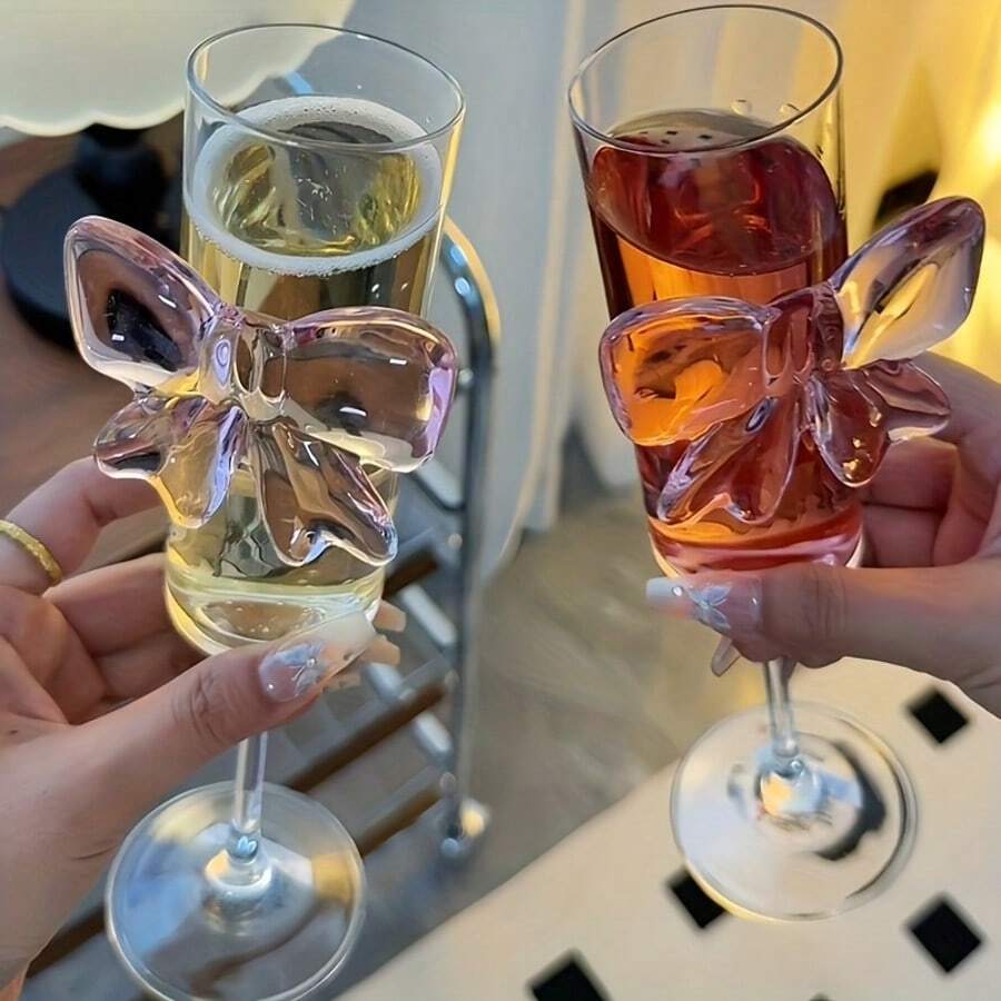 1/2 Set di Bicchieri da Champagne con Fiocco Rosa, 170ml - Bicchieri da Vino in Cristallo Infrangibili, Adatti per Matrimoni/Feste, Eleganti Flute da Champagne per Vini Frizzanti, Champagne e Cocktail - Multicolore - Visualizzare 1