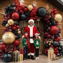 100个酒红色、黑色、金色气球花环套装，包含双层填充的深红色、金色、栗色、黑色气球，适合男孩、女孩、儿童、男孩、女孩生日、圣诞节、新年、周年纪念日、婴儿派对、派对装饰。 - 黑紅色 - 查看 5