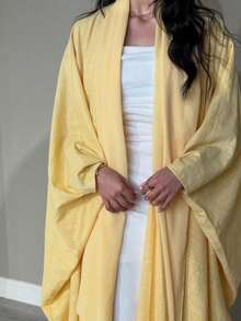 一件装女士黄色纯色蝙蝠袖睡袍，简约优雅设计，适合日常穿着、节日及各种场合，春季百搭。 - 黃色 - 查看 2