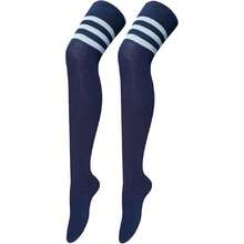 Women Thigh High Socks Cotton Warm Over The Knee High Leg Warmers Long Boot Socks With Stripes,28433038 - 藏蓝色 - 查看 1