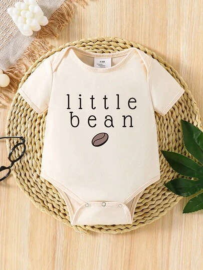 Baby Girl Slogan & Bread Print Short Sleeve Romper