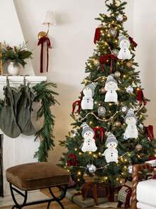 Set de 12 piezas/6 piezas Adornos navideños colgantes planos de muñeco de nieve de madera - Material de madera resistente, perfecto para árboles de Navidad y Año Nuevo, coronas, chimeneas y decoraciones festivas, decoraciones navideñas, decoración del hogar, plano 2D