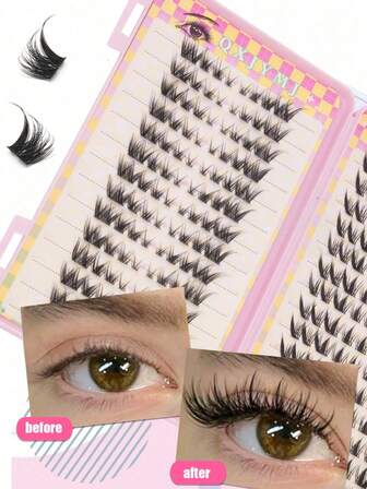 252 piezas Extensiones de pestañas DIY personales, 28 filas de pestañas postizas naturales, gruesas y esponjosas con rizado, extensiones de pestañas en racimos de mink falso esponjoso, grueso y delgado, racimos de pestañas rizado D