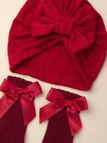 1 Set Mädchen Schleifenhut und 1 Paar Schleifen Socken, geeignet für Baby Mädchen im Herbst und Frühling, kann auch als Dekoration für Feiertage, Jahrestage oder Feiern verwendet werden - Verschiedenfarbig - Übersicht 10