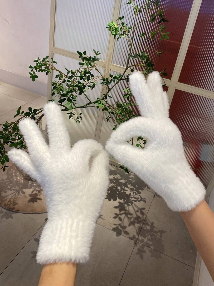 Solid Fuzzy Gloves,Suitable For Cycling