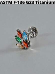 1PC G23 Titanium Flower Rainbow Zirconia Lip Ring Ear Carlip Tragus Internally Threaded Helix Lobe Earrings Daith Piercing Jewelry - Màu titan - Xem 7