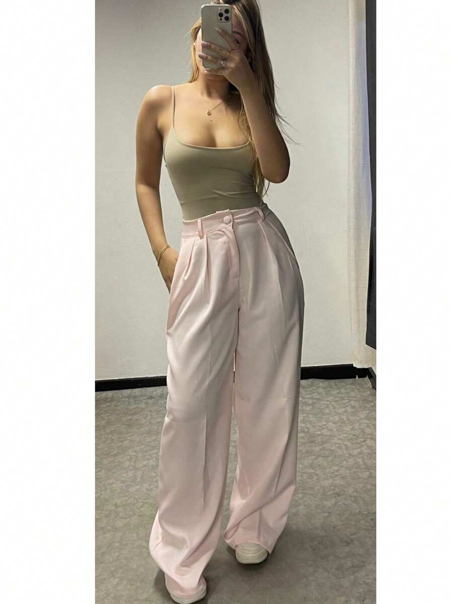 Tailored Wide Leg Trousers - 淺粉色 - 查看 1