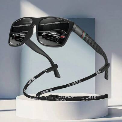 复古男女通用链条眼镜 - 奢华设计师风格，复古条纹方形/矩形镜框，闪亮材质，柔和的夏季色调，优雅美感，适合海滩、驾驶、钓鱼和户外休闲。