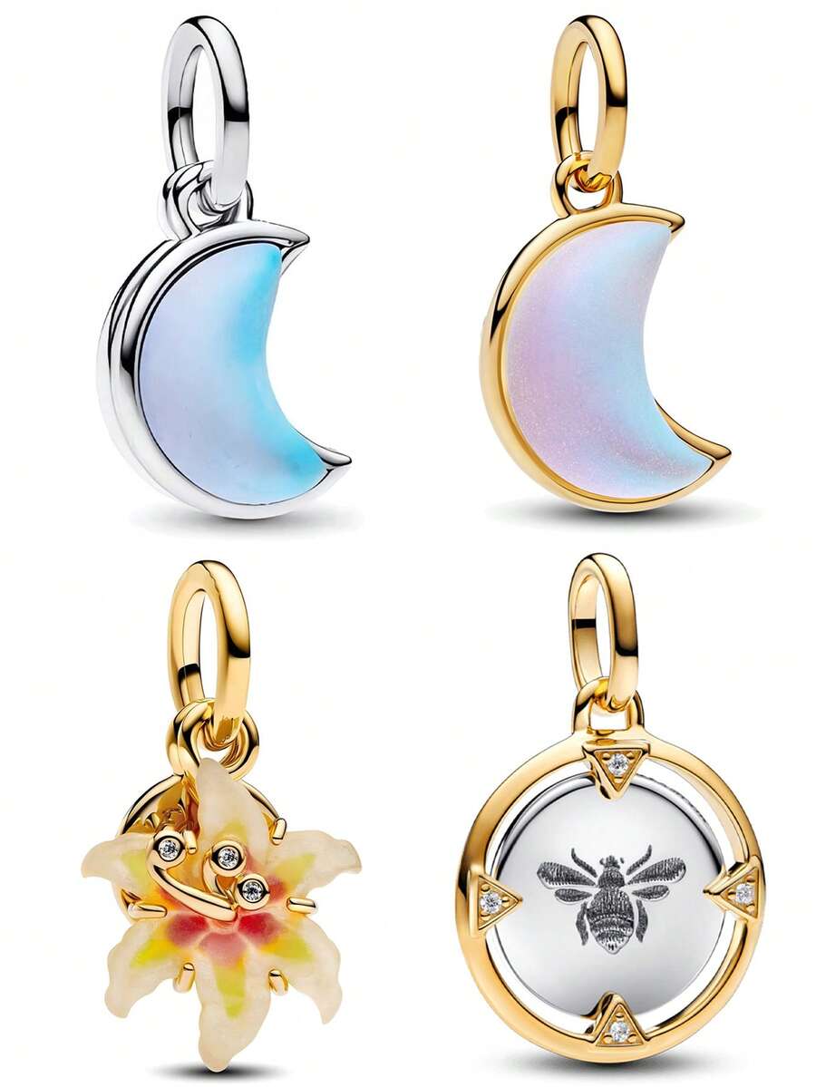 1件夢幻金色花朵、虹彩月亮、蜜蜂裝飾串珠吊墜，優雅創意DIY手鍊項鍊禮物 - 彩色 - 查看 1