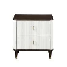 Carena White & Walnut Finish Night Stand W/USB On-Site - Gray + Mirror - View 10