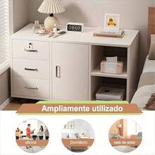 Archivador horizontal móvil de 3 cajones, archivador de oficina - Blanco - Ver 6
