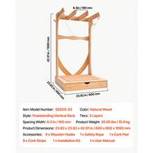 Vertical Surfboard Stand, 3 Tiers Wooden Surfboard Rack For Storage And Display, Freestanding Board Stand Organizer With Hanging Hooks & Cork Padding, For Wakeboards, Snowboards, Kiteboards - Floor-standing 3-story Unit - View 7