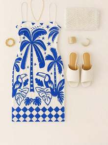 Tropical Women's Dress - Blue - View 3