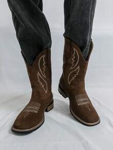 Men's Retro Boots, Suede Embroidered Western Boots, European And American Style High-Top Motorcycle Boots