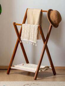 1 pièce Porte-vêtements pliable et compact en bambou pour usage domestique, porte-serviettes, porte-manteau multifonction, étagère de rangement, penderie autoportante, solution de rangement multifonctionnelle pour la chambre à coucher et le salon, conception sans bavure pour protéger les vêtements, étagère à chaussures et étagère de rangement simple