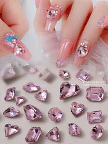 30pcs Pink Heart-Shaped Rhinestones, Nail Art Accessories, Super Shiny Irregular Heart-Shaped Glass Diamonds, Crystal Jewelry, Dazzling Irregular Diamonds, Nail Art Decorations, DIY Materials, Decorative Parts, Glitter Nails - Multicolor - View 3