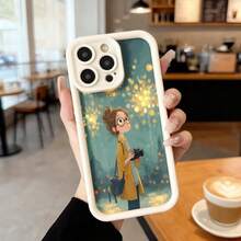 Cubierta de teléfono con borde negro diseño de chica con cámara y fuegos artificiales para uso diario en cafeterías Aplicable a los teléfonos de la serie Apple y Galaxy - Negro - Ver 3