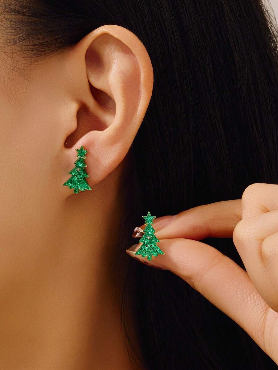 Green Lucky Four-Leaf Clover Cup Earrings, Cartoon Pencil Wood Stud Earrings, Birthday Gift - Four-leaf Clover Cup-shaped Earrings - View 1