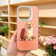 Funda para telefono con diseño de perro corgi color coral con estampado de perro con mochila y hamburguesa para uso diario y regalo Aplicable a los teléfonos de la serie Apple y Galaxy - Blanco - Ver 5